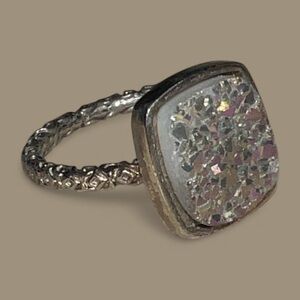 Dara Ettinger Druzy square setting Ring filigree-style Rose Gold Tone band.